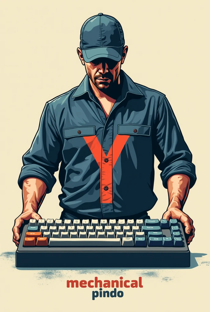 A mechanic with bottom keys and a y in the middle that says mechanical pindo and below a phrase that says we are not here to try it we are to achieve it