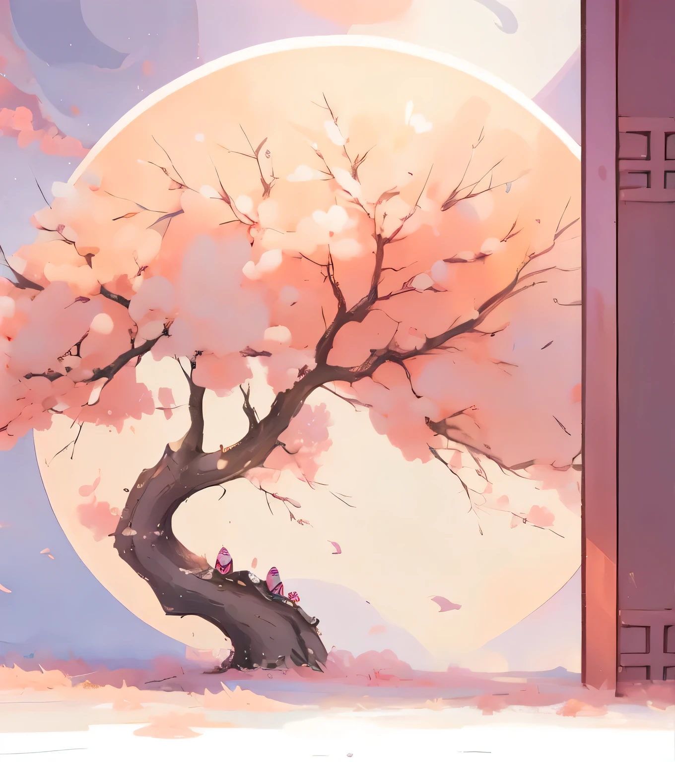 Best Quality, Sky,romantic,pink,illustration, poster, 8,000, masterpiece, cartoon,Simple