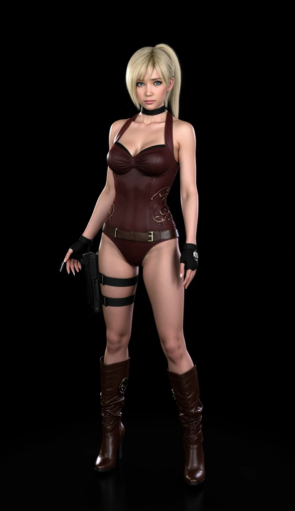 Very high resolution, Ashely do jogo Resident Evil 4, Showing the soles of your feet in a sensual way, with breasts on display, In a dark setting but focusing mainly on Ashley
