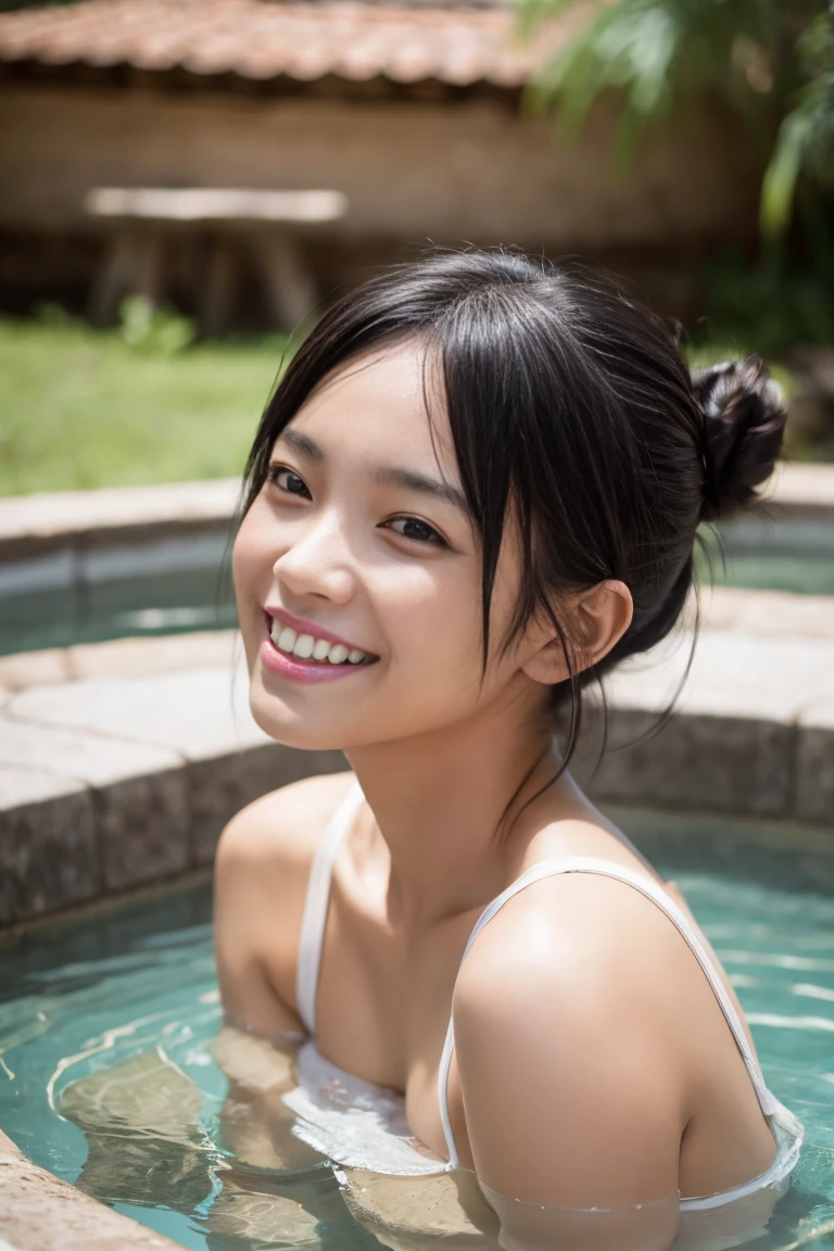 (1 Female solo):1.5, (sauna:1.3), (fullllbody:1.3), (Sauna Hut), （steam）(top-quality, Photorealsitic:1.4, masutepiece:1.3, Raw photography:1.2, cinematric light),Smile,perspiring、Wet、Wet body、(embarrassing smile:1.2)Alafed Girl, chiho, iwakura lain, closeup Iwakura Lain, With short hair, Shiori Teshirogi, Kotegawa Yui, hime-cut, She is 17 years old, sui ishida with black hair, lain iwakura, girl cute-fine-face, Clear pubic contours,(Small breasts), hight resolution, ighly detailed, top-quality, [​masterpiece:1.6],, ighly detailed, nffsw, finely detail, top-quality, , Cinematographic lighting, 1girl in、17 age、Cute Japan Girls、perfect body type、, cute droopy eyes beautiful big eyes、Transcendent beauty　top-quality、​masterpiece、majicMIX Real、(Raw photography:1.2)、(Photorealsitic:1.4)、Negative Prompt
