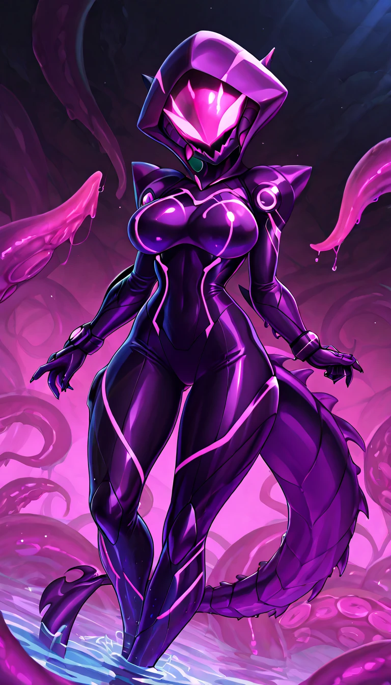 masterpiece, best quality, 1girl, elise, spidergirl, big breasts, smile, evil, rose hair, green eyes, wide hips