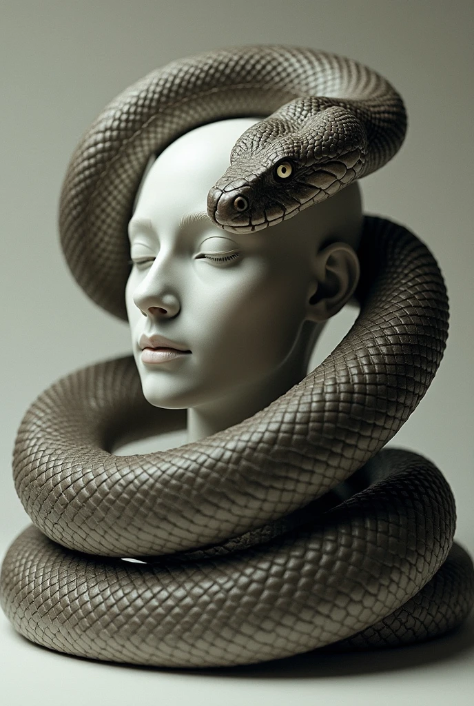 Realistic white snake wrapped around a realistic person 