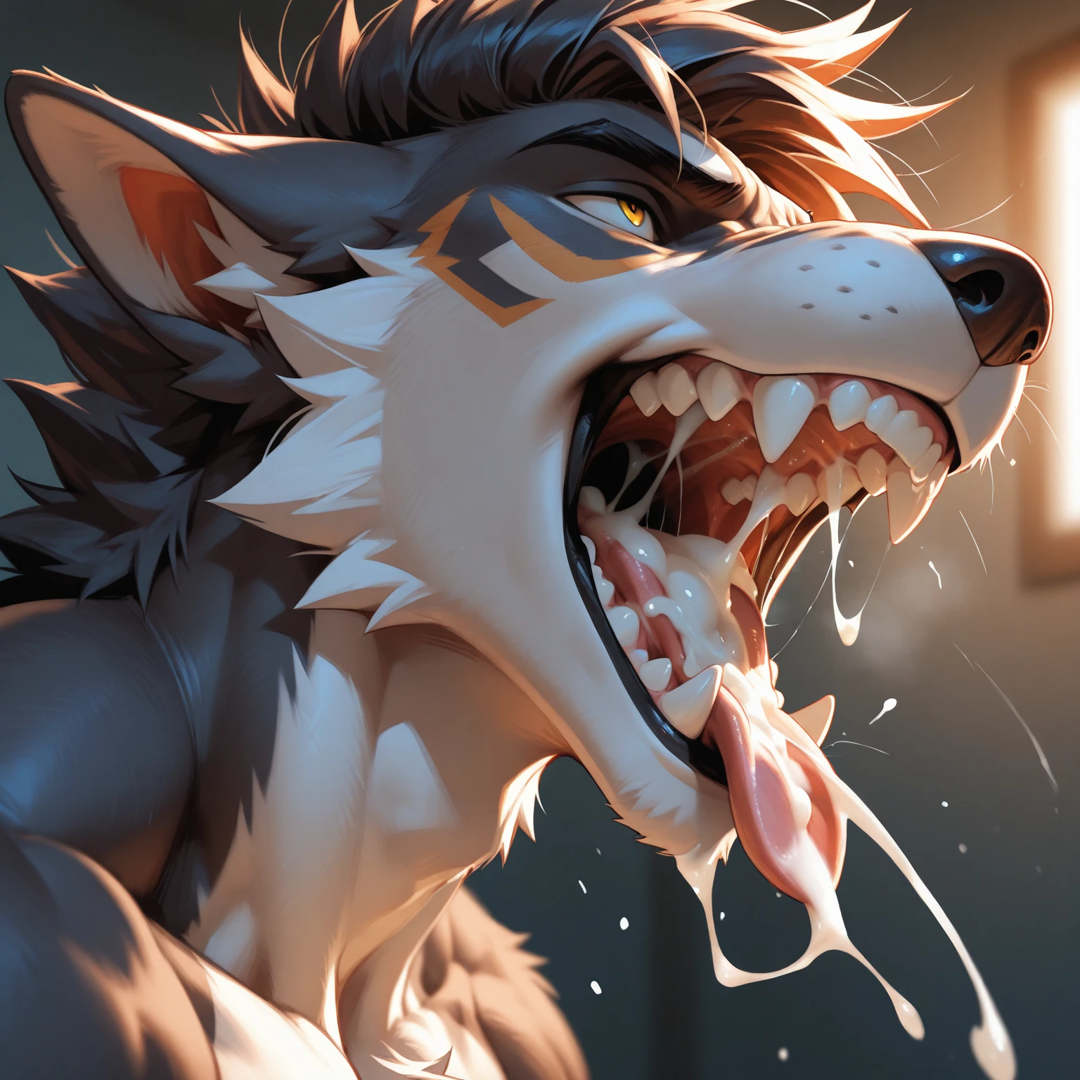 score_9, score_8_up, score_7_up, rating_srule34, source_furry, anthro, source_3D, white wolf male.
nude (penis, balls, big penis), (Gay sex)  (((oral sex))), (((oral penetration))), (duo)
(warm milk in his mouth, horny sucking his best friend's dick with ease) (eyes closed) (moaning with pleasure), (deep throat whole dick), (cum on face:1.9) (cum on entire body:1.9) (Handjob:1.1)