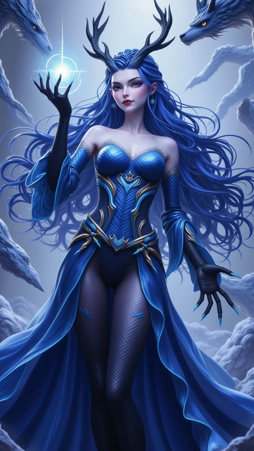 (high-res, vivid colors), blue bird alien, detailed feathers, sparkling eyes, alien landscape, vibrant colors, surreal atmosphere, glowing lights, otherworldly features, intricate patterns, dreamlike scenery ,detailed eyes, detailed hands, detailed face, elf girl, beautiful, sexy, full body