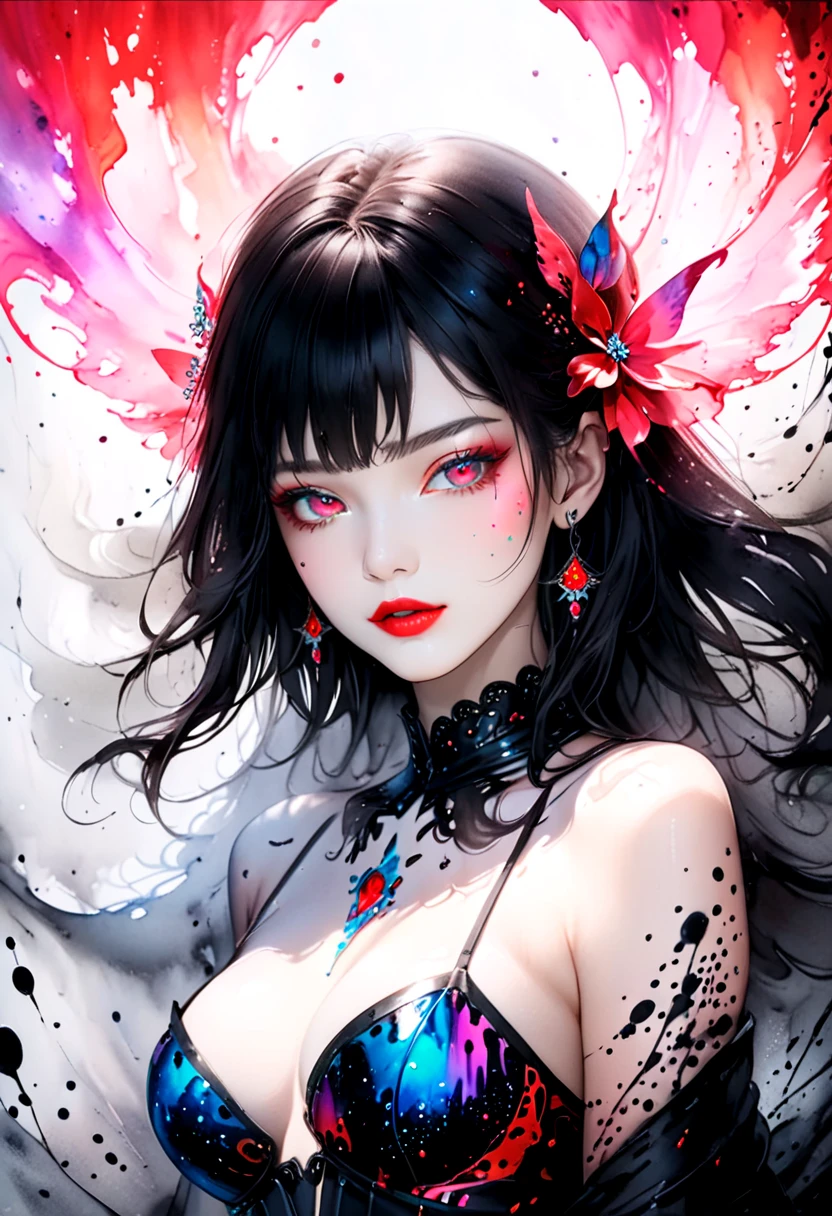 anime girl with cat ears and tattoos posing in front of a full moon, anime fantasy artwork, anime style 4 k, anime art wallpaper 4 k, anime art wallpaper 4k, detailed digital anime art, anime art wallpaper 8 k, anime fantasy illustration, 2. 5 d cgi anime fantasy artwork, 4k highly detailed digital art, 4k anime wallpaper, red lip,mole corner of eye, blue hair
