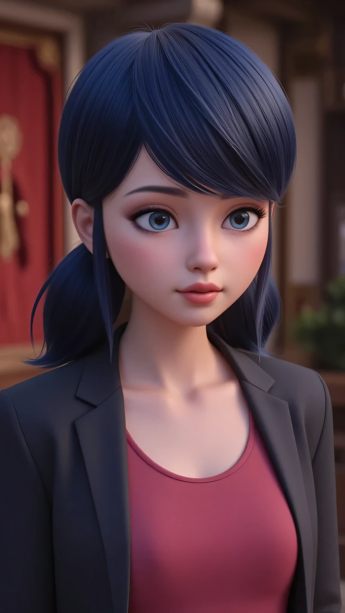 1girl, High Resolution, Masterpiece, Anatomically Correct, Best Quality, Super Detailed, Black Hair, blue eyes, small breasts, tween, school uniform