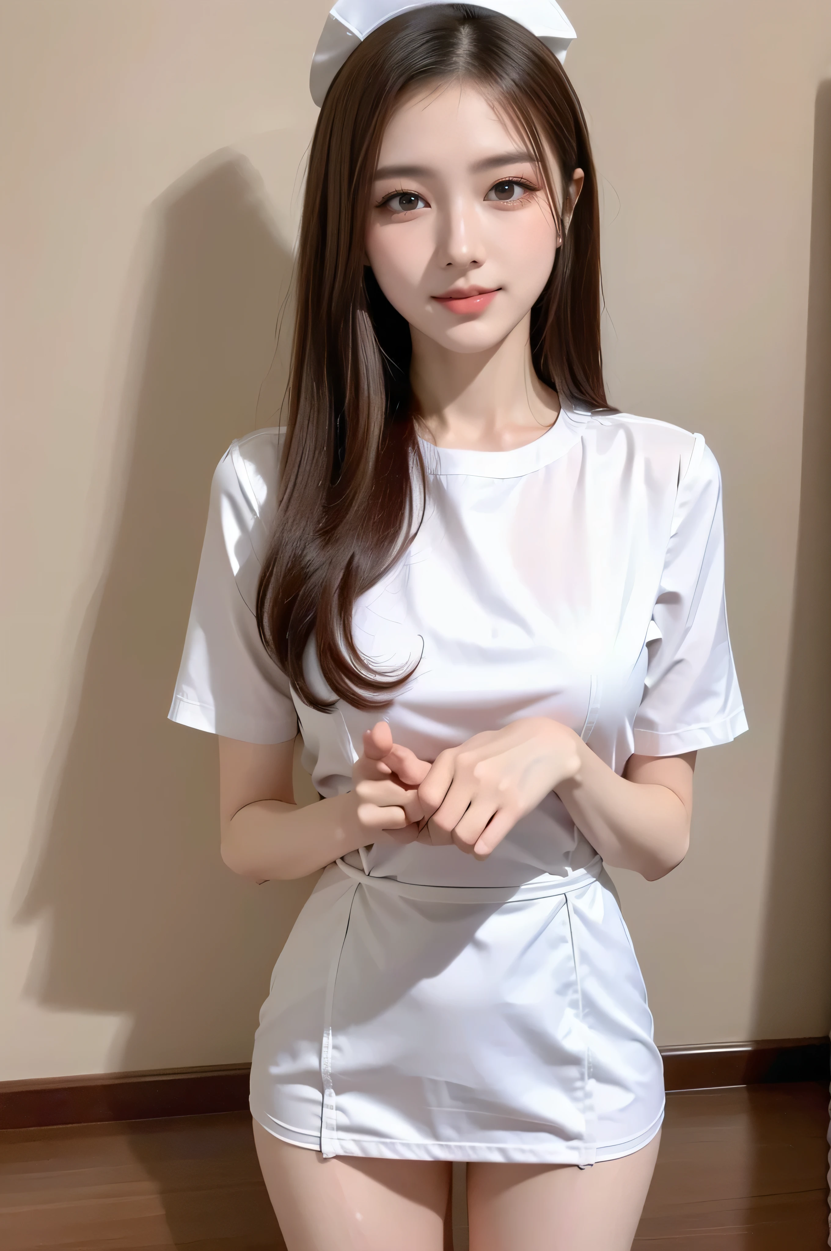 masterpiece、Top image quality:1.2、((beautiful young woman with))、Transparent skin:1.2、{A slight smil}、(kawaii)、Short sleeve knit、luxury hotel、depth of fields