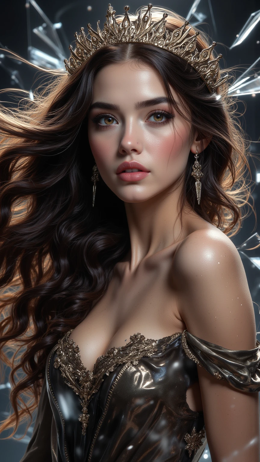 portrait Jessica Biel, wearing beauty vampire outfit, in a coffin, 3 0 3 0 s, curly hair, intricate, elegant, highly detailed, digital painting, artstation, concept art, smooth, sharp focus, illustration, art by thomas kindkade, charlie bowater, artgerm, greg rutkowski, alphonse mucha and alexandra fomina, 36k, glittering, shining