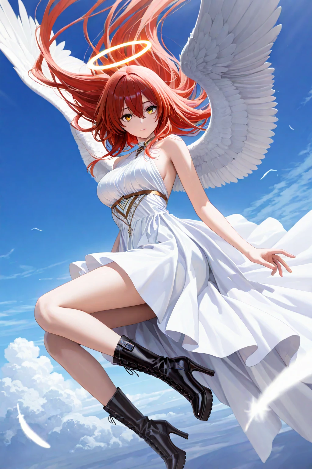 Beautiful girl with angel wings, backgroundbacklighthigh-resolution ,top-quality,Beautiful Beautiful Girl,超A high resolution,A smile,Perfect Beautiful Girl,Colossal tits,校服、blazers,multicolored hair,harems,