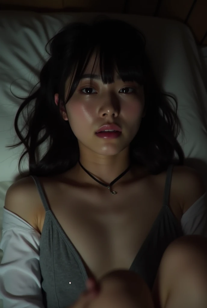12year old、8K、looking at the viewers、realisitic、女の子1人、(((full body Esbian)))、((Sitting on the bed))、a small face、lean and slender body、tiny chest、Small and dirty room、((White underwear))、(((Wet underwear)))、Cotton panties、(((natta)))、(((darkened room)))、(((Night outside the window)))、(((Magic lighting)))、Japan's Red Light District、((Prostitutes))、((skin glistening with sweat))、(((Sexually aroused face)))