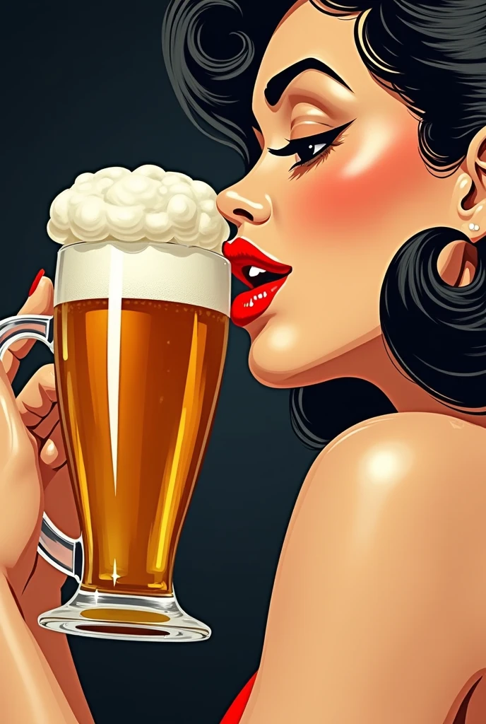 there is a woman in a bikini drinking a beer, drinking beer, drinking a beer, beer advertisement, beer, flat vector art, holding beer, cold beer, holding a beer, pin-up poster girl, poster illustration, vector illustration, inspired by Tomer Hanuka, by Tomer Hanuka, by Yoshihiko Wada, holding a beer!!