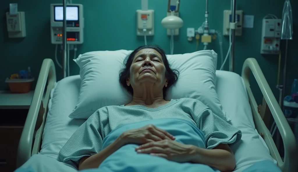 A bangladeshi woman lies in magura shadar hospital bed on oxygen, cover by blankets