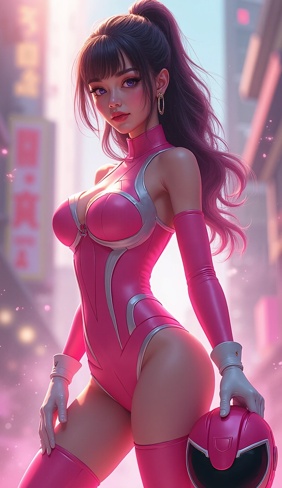 Full body photo of skinny fit dancer succubus looking at viewer, intricate translucent latex exotic dance dress, pink lipstick, thigh gap,six-pack abs, perfect skin, perfect face, cameltoe, photo realisitic, natural skin, legs apart, in view, ahegao, sultry gaze, seductive look, NeonHypnoPMV