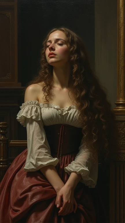 pale skin muscular brunette girl huge breasts in the style of William-Adolphe Bouguereau