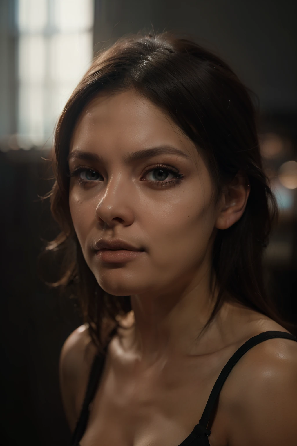 ((best qualityer)), ((work of art)), (detailded), 1 girl, in gym, Portrait of a BRAZILIAN woman, sexy looking with long flowing hair, hazel eyes, with fluttering covers, perfect composition, hyper realist, Super detailded, 8K, high qualiy, trending art, trends on artstation, sharp focus, studio photo, details Intricate, altamente detailded, art by greg rutkowski, without jewelry, sketch, front camera, looking into the lens, focusing on the device, doing exercise