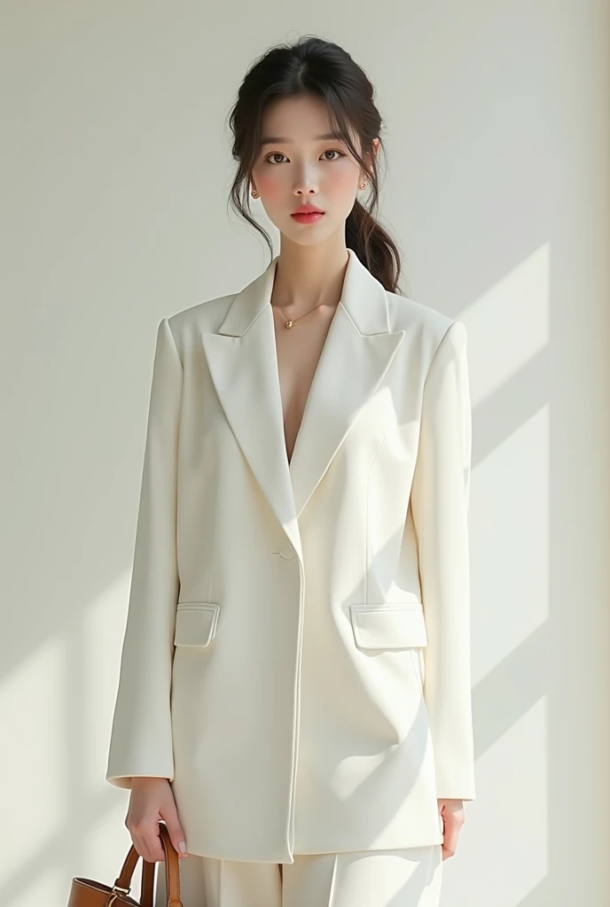 8k, Highest quality、masterpiece、Realistic、Super detailed、photo Realistic、hyperRealistic、Smoother lighting、Improving the lighting quality of movies、Realistic
lighting, Backlight、Brilliant、Improvement of quality、Highest qualityreal
texture skin,
bright、noon、Beauty、announcer、suit、serious、front、Sitting、shirt