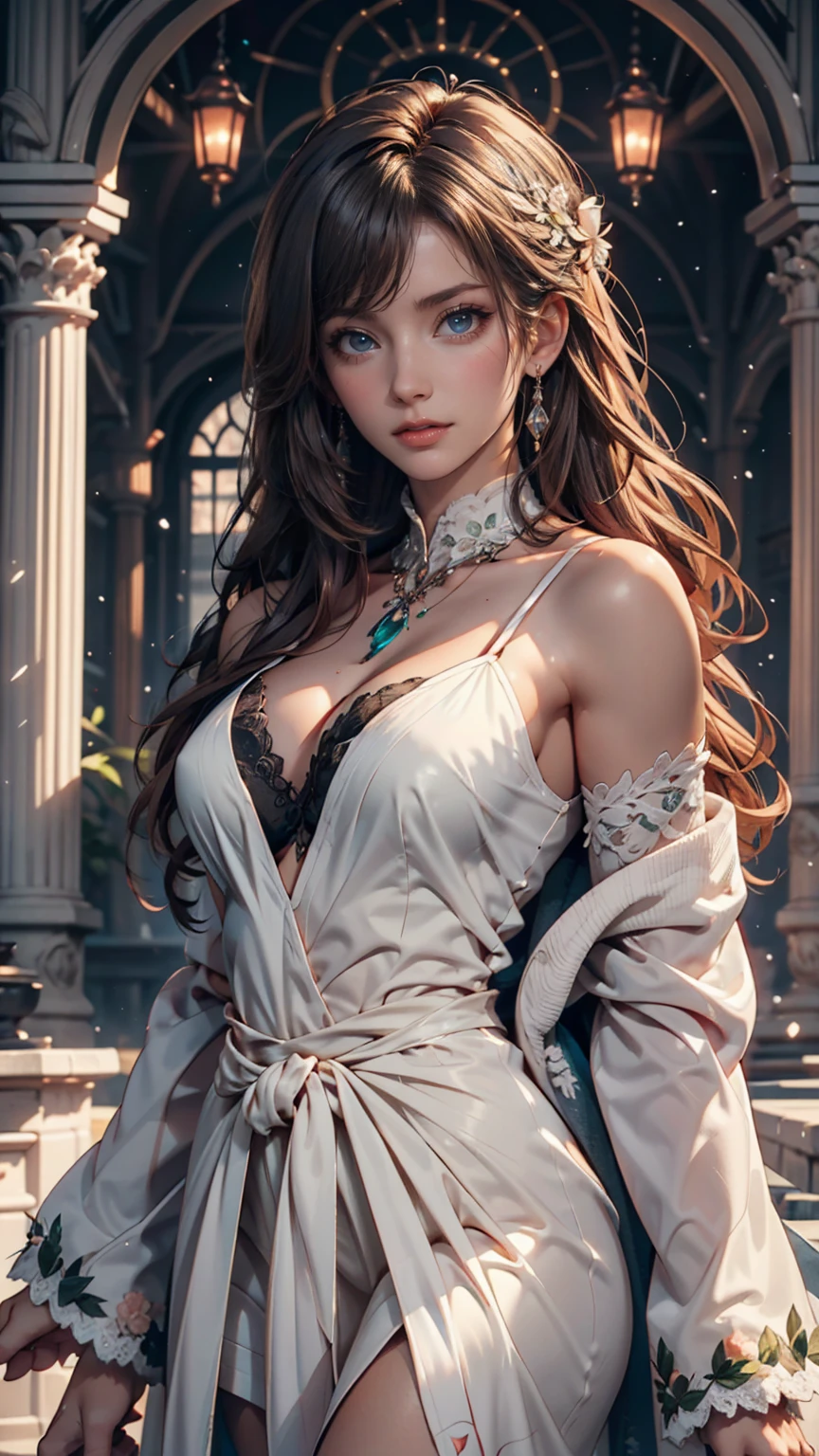 1girl, enveloped by an array of sweeping and flowing fabrics, split lighting, modern artistic photography, highlighting the delicate textures and pattern of fabrics, long hair, elegant, highly detailed, concept, smooth, sharp focus, gigantic breasts,