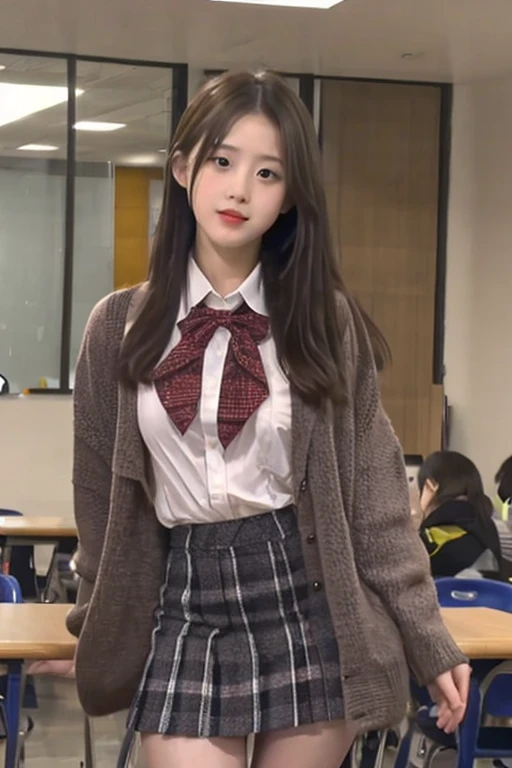 (Highest quality、Highest quality、Raw quality)、Japanese ID, Mature Woman, ((Chubby round face around 40 years old)), Wavy black hair with no bangs, Medium Long Hair, ponytail, Flashy makeup, Fuller lips, Sexy Gaze, uniform, ((dressing)), looking at the camera, Low angle shooting, Cute duck lips,((Very accurate and correct anatomy)), (masterpiece:1.3), Perfect proportions, Realistic photos, Full Shot, whole body, (height: 146cm), High heels