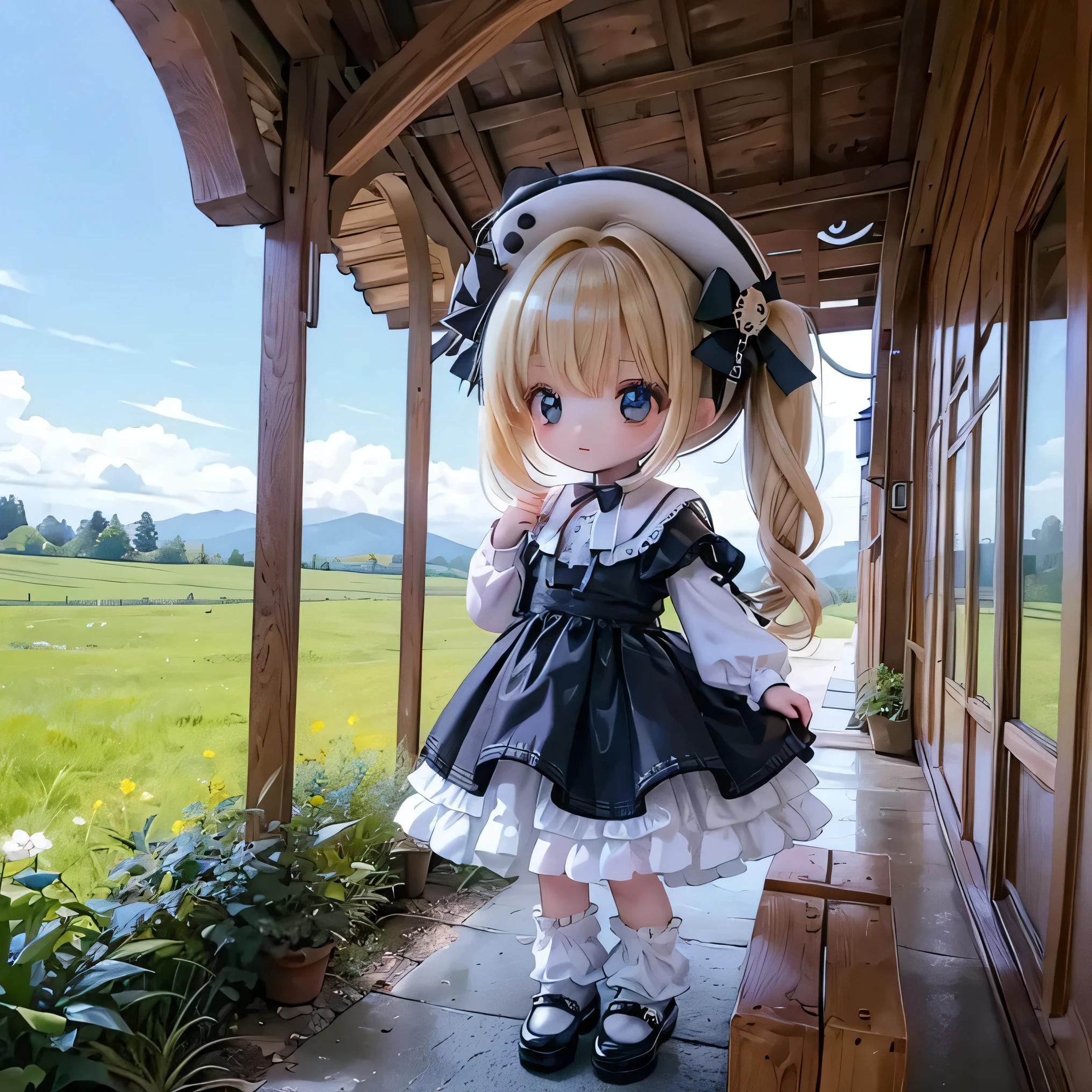 rabbit girl 、 Countryside Scenery Chibi 、 young girl、 gothic lolita clothes