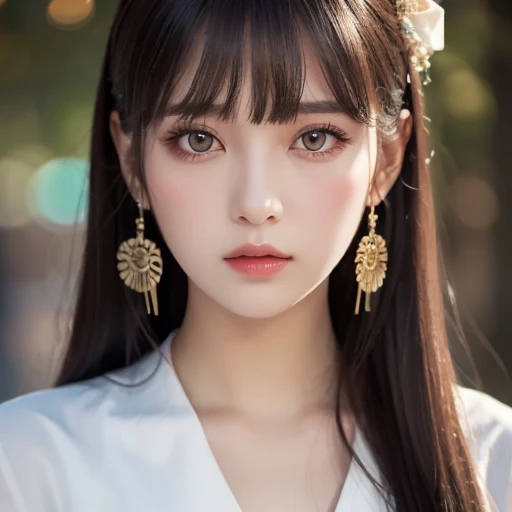 a close up portrait of a woman wearing a white outfit and a cross necklace, tumblr inspired album cover, realism, iu lee ji-eun as a super villain, full body xianxia style, sun yunjoo, jaeyeon nam, heonhwa choe, jinyoung shin, lee ji-eun, ultra-detailed, (best quality,4k,8k,highres,masterpiece:1.2),ultra-detailed,(realistic,photorealistic,photo-realistic:1.37),HDR,UHD,studio lighting,ultra-fine painting,sharp focus,physically-based rendering,extreme detail description,professional,vivid colors,bokeh
