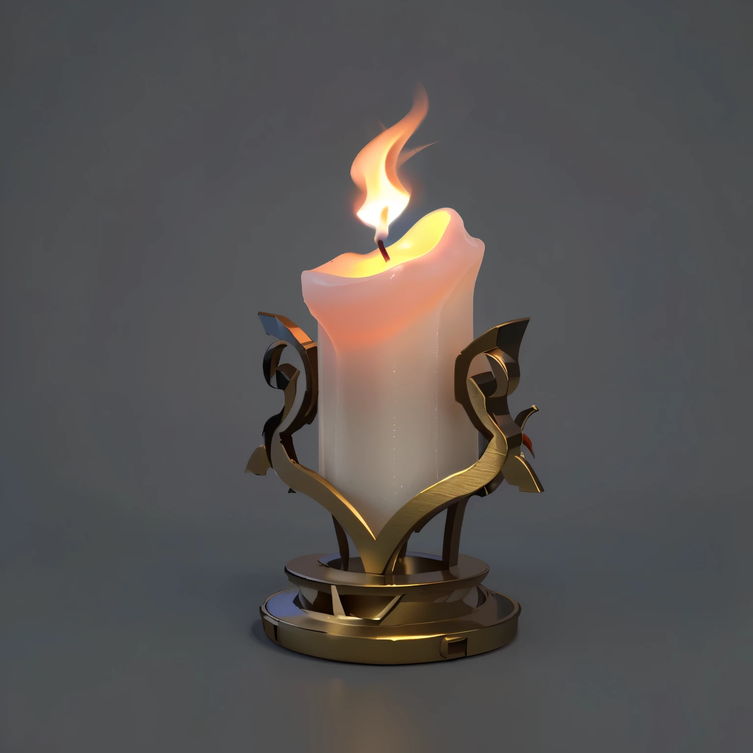 Close-up of a lit candle and its candlestick, 3d rendering style, stylized 3d, Game Resources occult, Game Resources, candle, candle volumetric, stylized game art , Object conceptual art, stylized 3d 渲染, Torchlight . sketch, stylized PBR , game icon stylized, Polygon Counting Contest Winner, stylized conceptual art,(Realistic),cg,(European),(European古典),Old,破Old