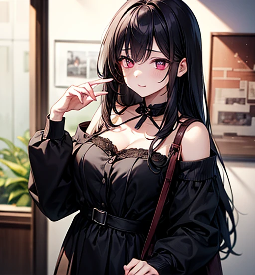 masterpiece,One black-haired beautiful girl,Looking down from above,Angry face,cute,Moist eyes,Fist,In town