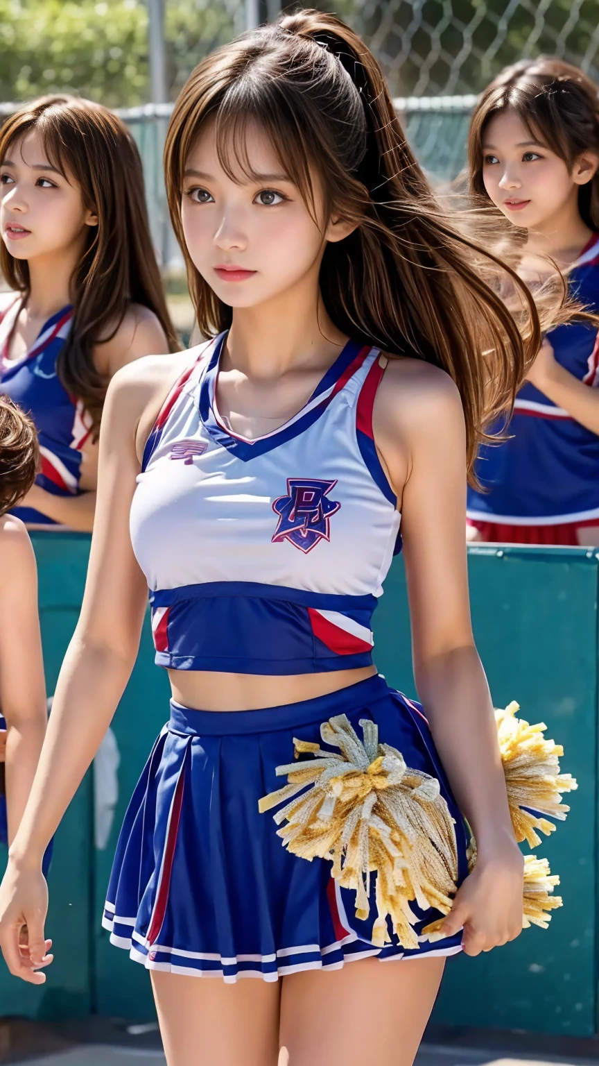 Four 12-year-old high school girls, very long straight black hair, like rapunzel,with two pigtails,innocent face, tender, totally naked without clothes, perfect erect nipples, very big huge breasts, thin waist, long and shapely legs,with tennis,socks,whole body, Soccer shoes, soccer football field, soccer football ball,cheerleaders,ultra high definition, realist, vivid colors, muy detailed, UHD drawing, Pen and ink, perfect composition, beautiful, detailed, intricate, increíblemente detailed, octane rendering, trend on Artstation, 8k art photography, photorealist concept art, Soft natural volumetric cinematic perfect light.