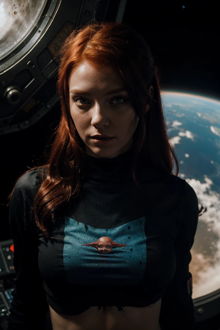 Sophie Turner wearing the X-Men Dark Phoenix costume floating above the Earth in space, ela tem asas de fogo saindo das suas costas, corpo inteiro, vista de frente, hiper-realista