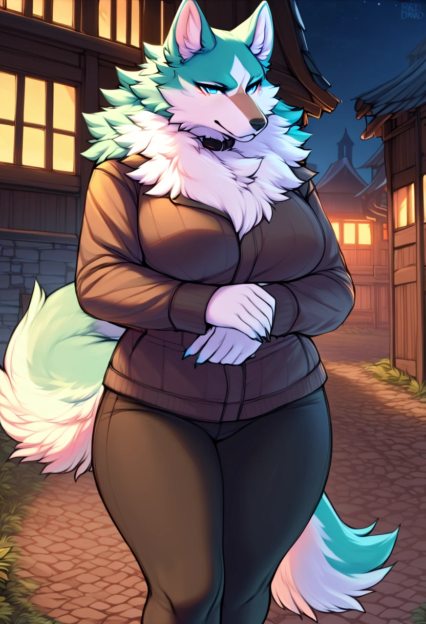 Girl with 3 Heads, Cerberus, Furry Wolf girl, Black fur, yellow eyes, Black sclera, white hair, big breasts, big ass, blushes, ashamed, excited, horny Perverted face, thicc, sexy hot, hight details, busty, fangs, walking in the park,