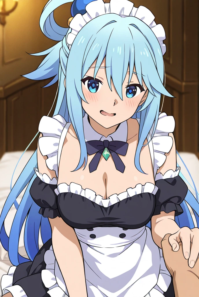 NSFW、Long Hair、とてもLong Hair、Hair between the eyes、Red eyes、Bright pupils、Multicolored eyes、Multicolored Hair,Small breasts,(Maid clothes:1.5),Off the shoulder,Cut out,Micro Mini Skirt,belly button,Tattoo,(Iron Collar:1.5),(Perfect hands),(Perfect Anatomy),(masterpiece),(highest quality),(Embarrassed:1.5),blush,Feeling embarrassed,(Ecstasy face:1.5),Mansion,Luxury Room,chandelier,(whole body:1.5)