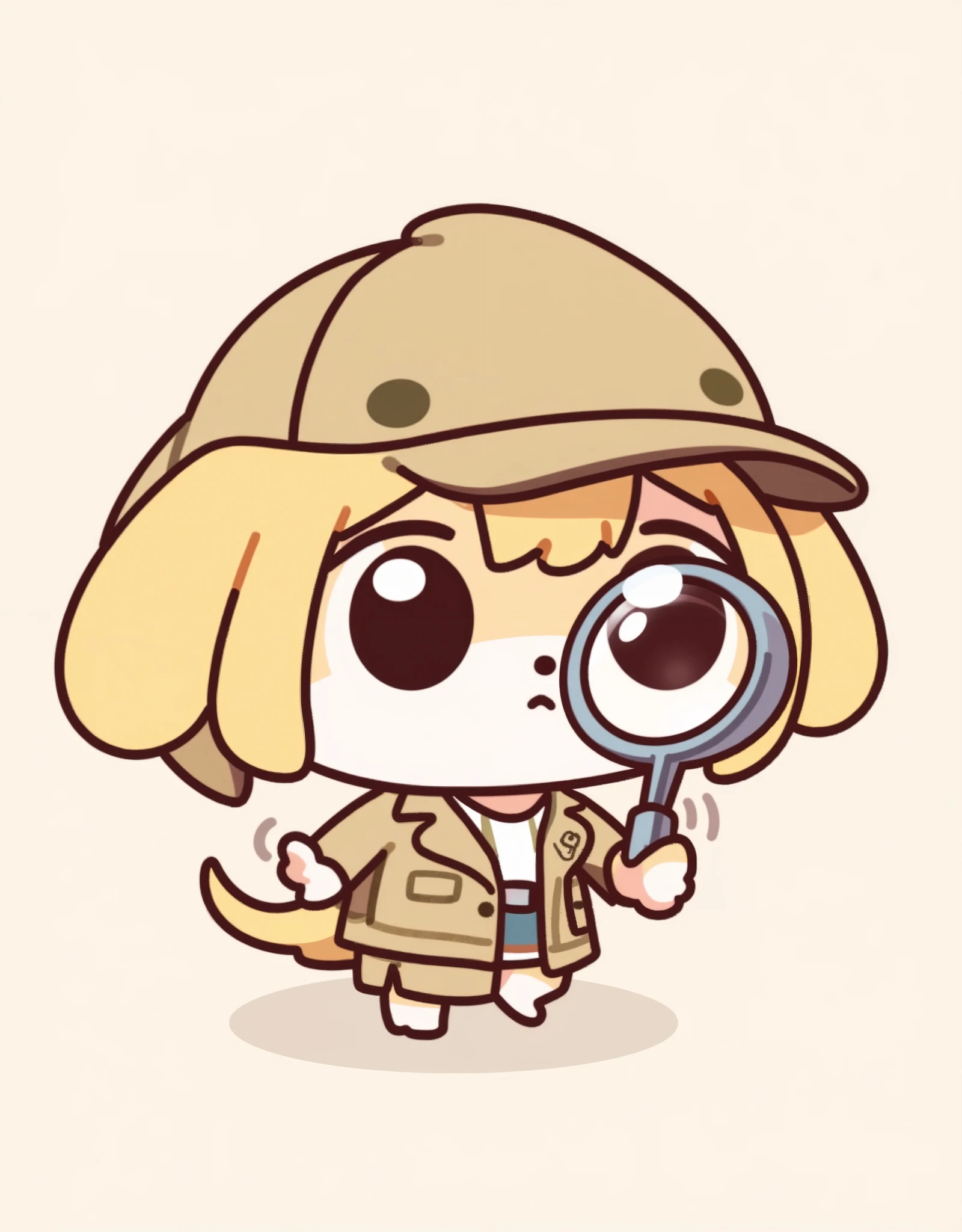 (  masterpiece:1.2, best illustration),8k16k, wallpaper,(Dog Detective:2.0),( I'm looking at the magnifying glass:2.0),(My eyes look big on the magnifying glass ),(He's wearing a detective costume :2.0),( minimalist:2.0),( cute:1.6),(  anime artwork:1.6),(  vector art :1.6),(SAN-X style :1.6),(r brick background :1.6),( line art :1.6),(  pastel colors  :1.6)

