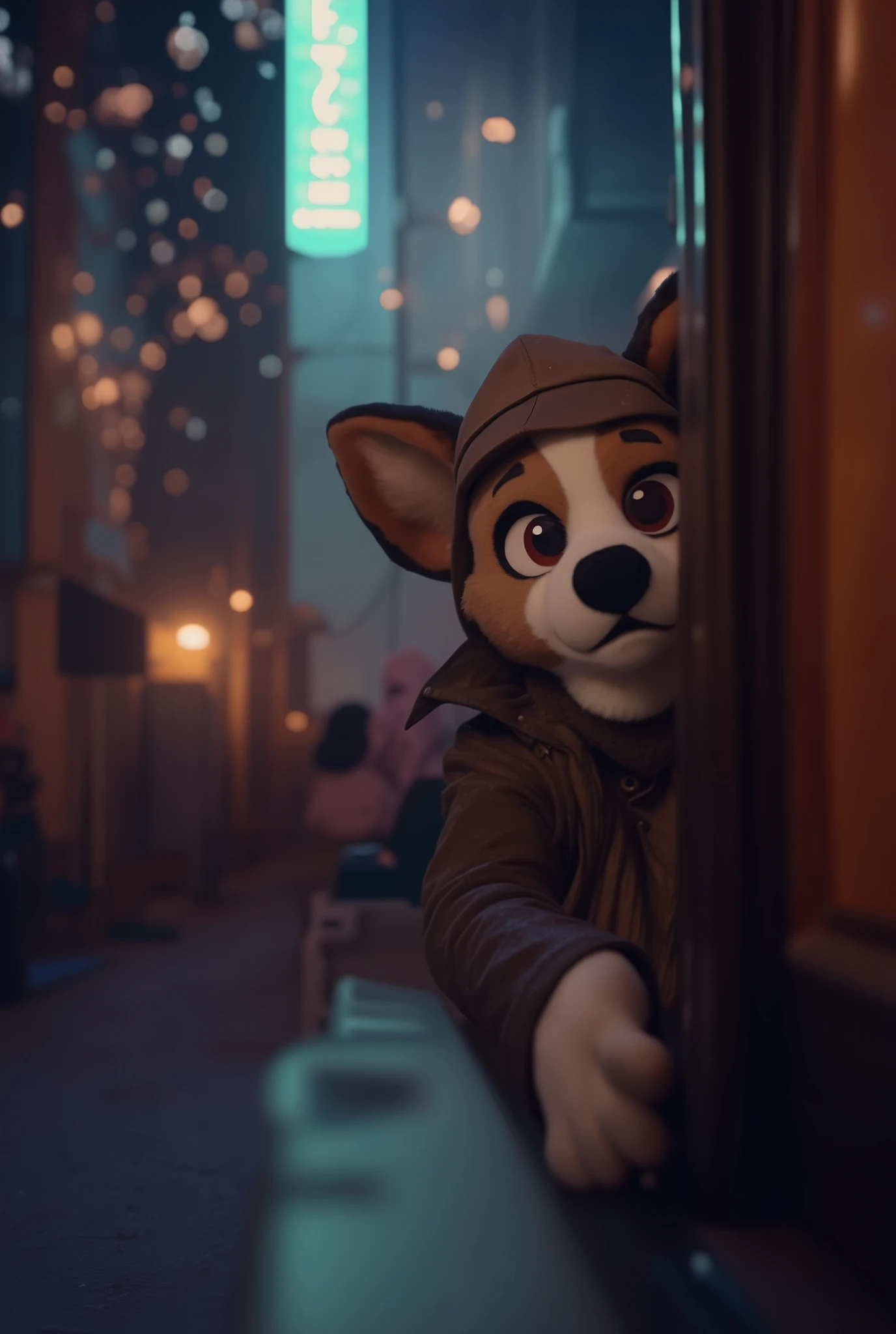 Detective in a dog costume 、 takes a peek at the scene of an affair from behind、Investigation of an investigation into an investigation、 comical scene