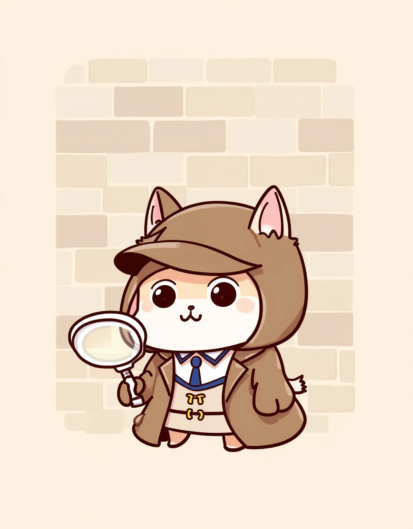 ( masterpiece:1.2, best illustration),8k16k, wallpaper,(Dog Detective:2.0),( I'm looking at this by looking at the magnifying glass:2.0),( eyes are reflected large in the magnifying glass),(He's wearing a detective costume :2.0),( minimalist:2.0),( cute:1.6),( anime artwork:1.6),( vector art :1.6),(SAN-X style :1.6),(r brick background :1.6),( line art :1.6),( pastel colors :1.6)