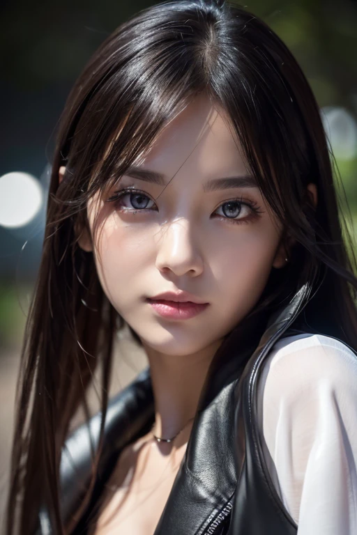 Close up of a woman with long black hair and red polka-dot shirt, with round face, pale round face, with small nose, ulzzangs, Korean symmetrical face, Asian face, soft eyes and narrow chin, jaeyeon nam, close-up face, wan adorable korean face, Face picture, cruel korean goth girl, Choi Hyun-hwa