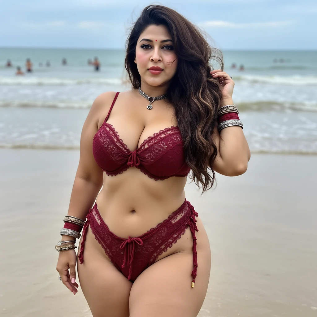 Indian chubby woman with beautiful body thick thigh very sexy in Dubai in red bra and panties, na frente do Burj khalifa fotorrealista, imagem de alta qualidade 8k,
