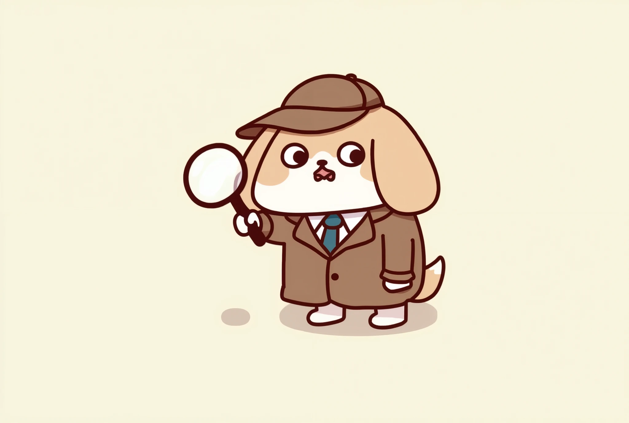 ( masterpiece:1.2, best illustration),8k16k, wallpaper,(Dog Detective:2.0),( I'm looking at this by looking at the magnifying glass:2.0),( eyes are reflected large in the magnifying glass),(He's wearing a detective costume :2.0),( minimalist:2.0),( cute:1.6),( anime artwork:1.6),( vector art :1.6),(SAN-X style :1.6),(Brick background :1.6),( line art :1.6),( pastel colors :1.6)