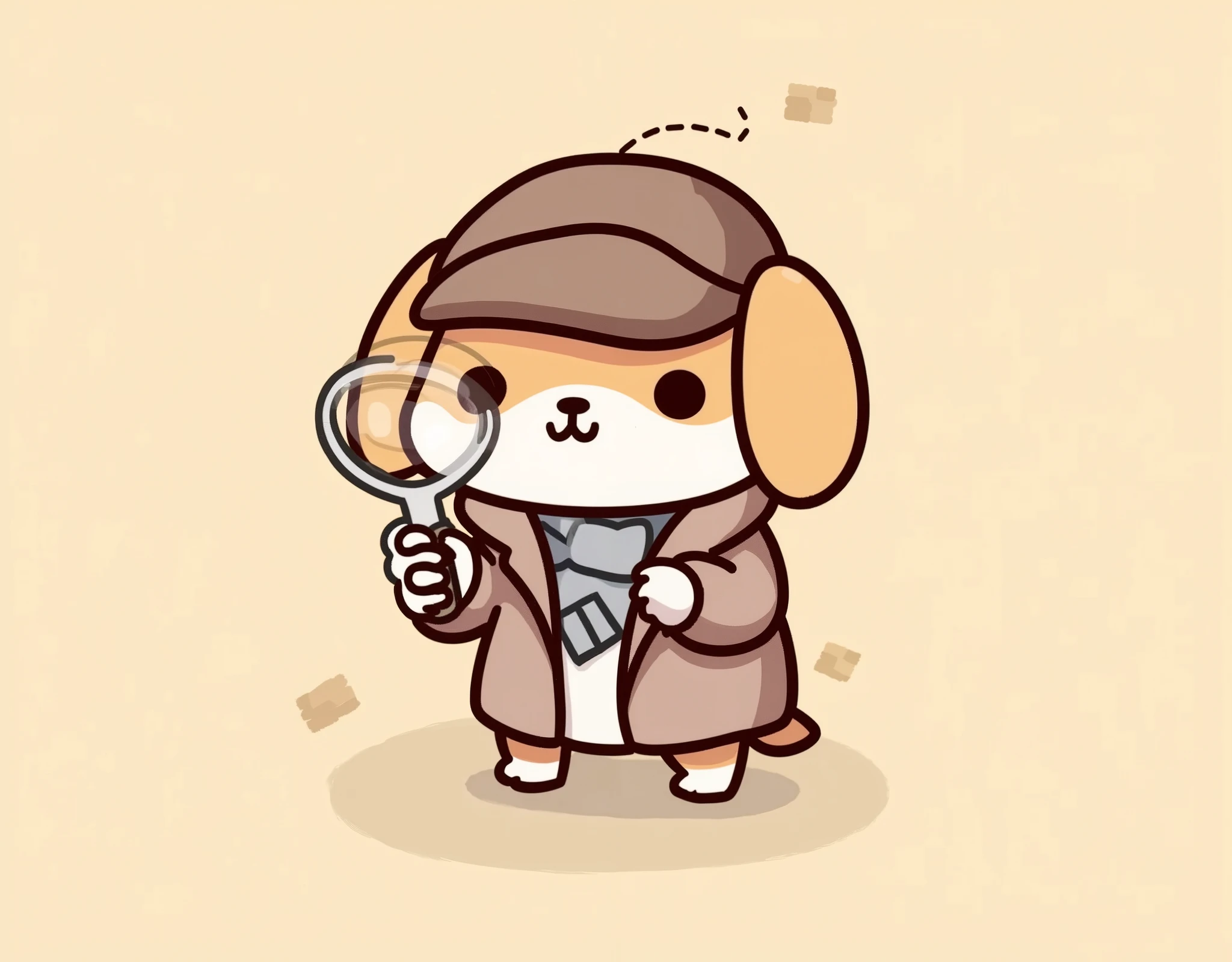 ( masterpiece:1.2, best illustration),8k16k, wallpaper,(Dog Detective:2.0),( I'm looking at the magnifying glass:2.0),(My eyes look big on the magnifying glass ),(He's wearing a detective costume :2.0),( minimalist:2.0),( cute:1.6),( anime artwork:1.6),( vector art :1.6),(SAN-X style :1.6),(r brick background :1.6),( line art :1.6),( pastel colors :1.6)