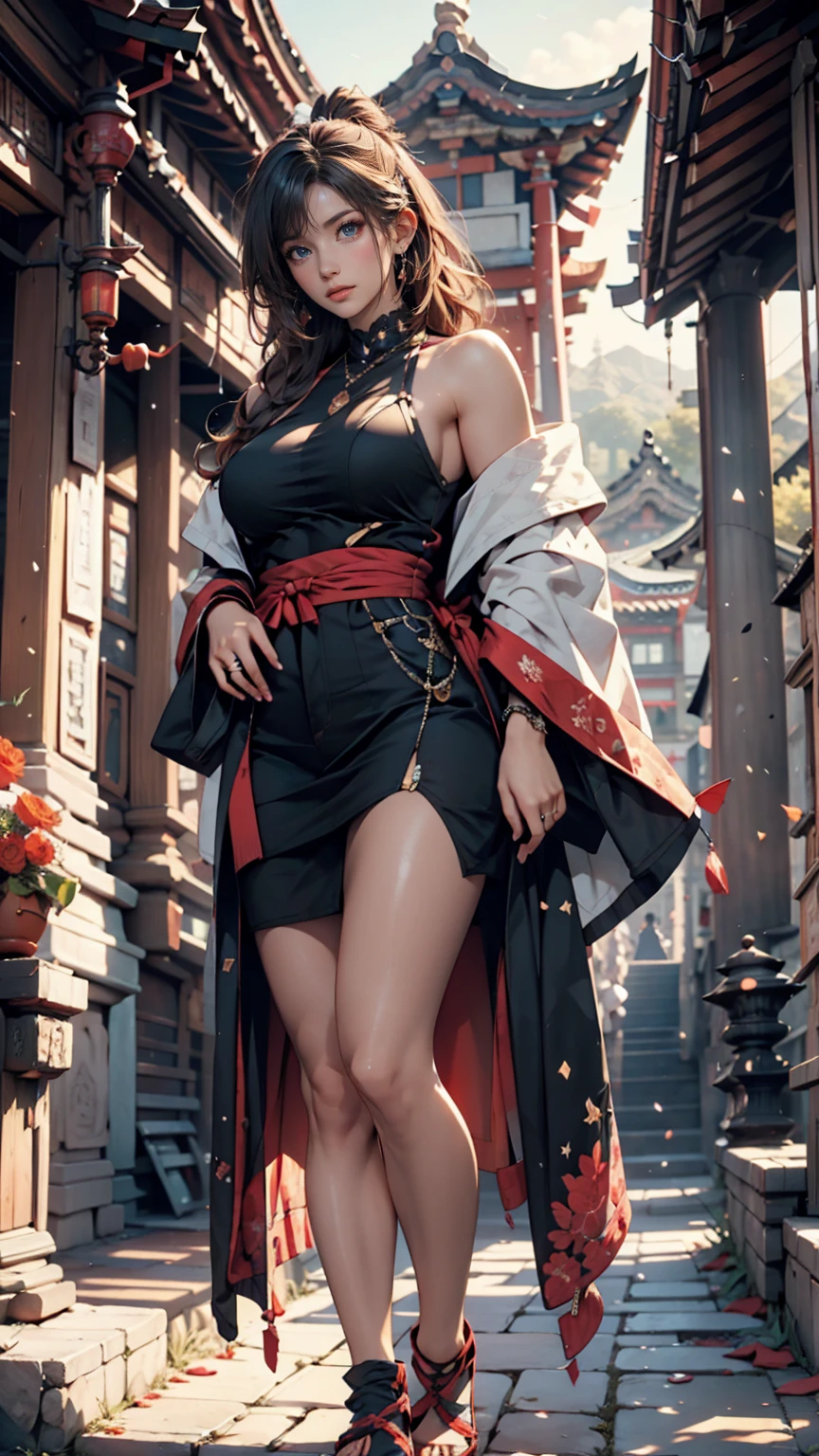 独奏,1 Orcs, Super tall,The temperament of a queen,tmasterpiece,best qualityer,Hyper-detailing,Full body illustration,Fine and detailed eyes and detailed face) garments:There are animal ears,Mature female orcs,cruel grin,There are clothes on the upper body,Wrap the whole body,The lower body is wearing animal skin shorts,Pantyhose, Show stockings,allure:Tall,Plump body,Wide buttock,Large,Strong,There are muscles,Very high,Go ahead,(big assa:1.3),(thick thight:1.3),Taller than a tree,Clouduilding, red clothes