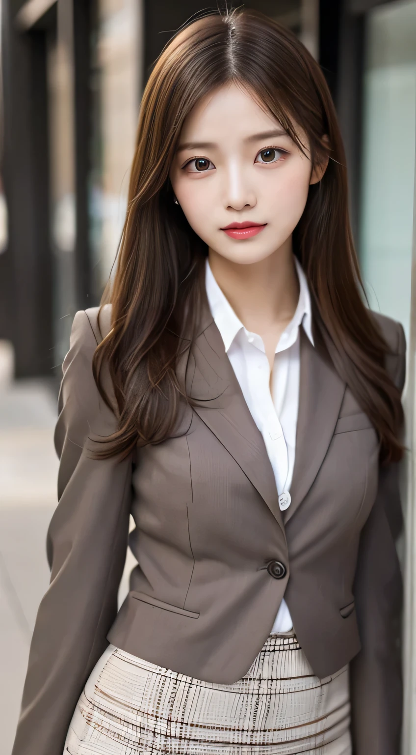 2 girls、 top quality, Masterpiece 、 actual photo 、The most beautiful girl in the world 、 Cute looks、 Slender 、 perfect beautiful face 、 perfect and beautiful eyes 、 perfect and beautiful double eyelids 、 Fashion Model 、 Cute looks、 light brown hair 、 high school 、( straight hair、 business suit:1.3)、 skirt