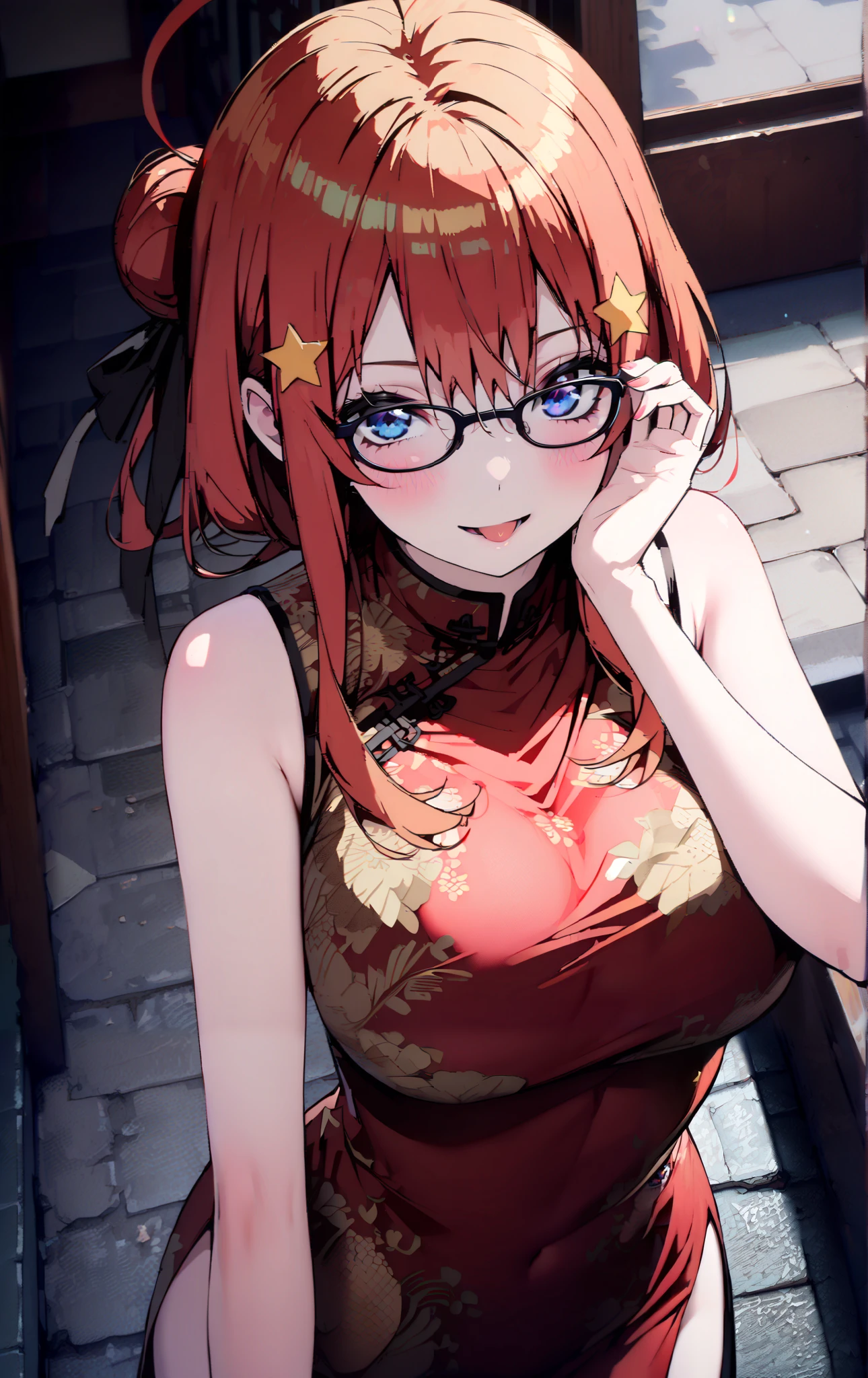 ((masterpiece)), high quality, very_high_resolution, large_filesize, full color, heavy outline, clear outline, colorful, (beautiful detailed eyes), (beautiful face:1.3), (boyish face:1.3), 1 girl, (femaleranma), (red hair), short hair, (braided ponytail), ((bangs)), bumpy bangs, blue-gray eyes, big breasts, curvy, femaleranma, braided ponytail, (red chinese clothes), sleeveless, tangzhuang, black pants, cameltoe, standing, upper body, ((from side:1.4)), ((portrait:1.8)), ((face focus:1.4)), (Halloween Vampire Theme:1.3), Scary monsters, Upper body photo (elegant) Vampire woman standing on the roof under the red full moon, Vampire Fangs, ivory, Let me see your fangs, Wearing an orange Halloween costume, (The fusion of orange sailor suit and work pants:1.3), (Orange themed clothing:1.3), wear glasses, shut up,(Smiling eyes:0.2),looking at the audience, (on the table, best quality:1.2), absurdists, Perfect work of art, Popular on artstation, Very detailed, fine, (current, Reality:1.37), portrait, There is light on the face, Delicate face, night, night situation, night time, (moonlight:1.3), Tentacle crawling、current, Super sharp, Super detailed, Bob short hair, ppixie hair, Parted bangs,huge , Crazy breast swelling, Chest larger than shoulder blades, Big breasts and thin waist,(huge breasts:1.2),Hydrated skin((rogue))((Very huge breasts)),((Grooves reveal original skin))vintage comic style, ((perfectly standing at front)), highres, best quality, masterpiece, masterpiece, super high quality, Beautiful details, Very detailed,16K, Exquisite, Absurd, High resolution, Beautiful background, Beautiful Eyes, Beautiful Skin, Anime Style, One girl, alone, View your viewers, Focus on the upper body, :1.5))), Huge breasts, Big Ass, red_hair, single braids BREAK Ranma red_shirt, Ranma Black_pants, black_Kung Fu_Blake Camel Toe Shoes, Cheeky Smile, Open your mouth wide, Double teeth, Cheeky girl, Dynamic pose, ( Raise one leg high and kick: 1.3), (I-shaped balance: 1.1), Fine hand, Detailed feet, Perfect Anatomy, (Drops of sweat: 1.5), Outdoor, loose, Taoyuan Gap,