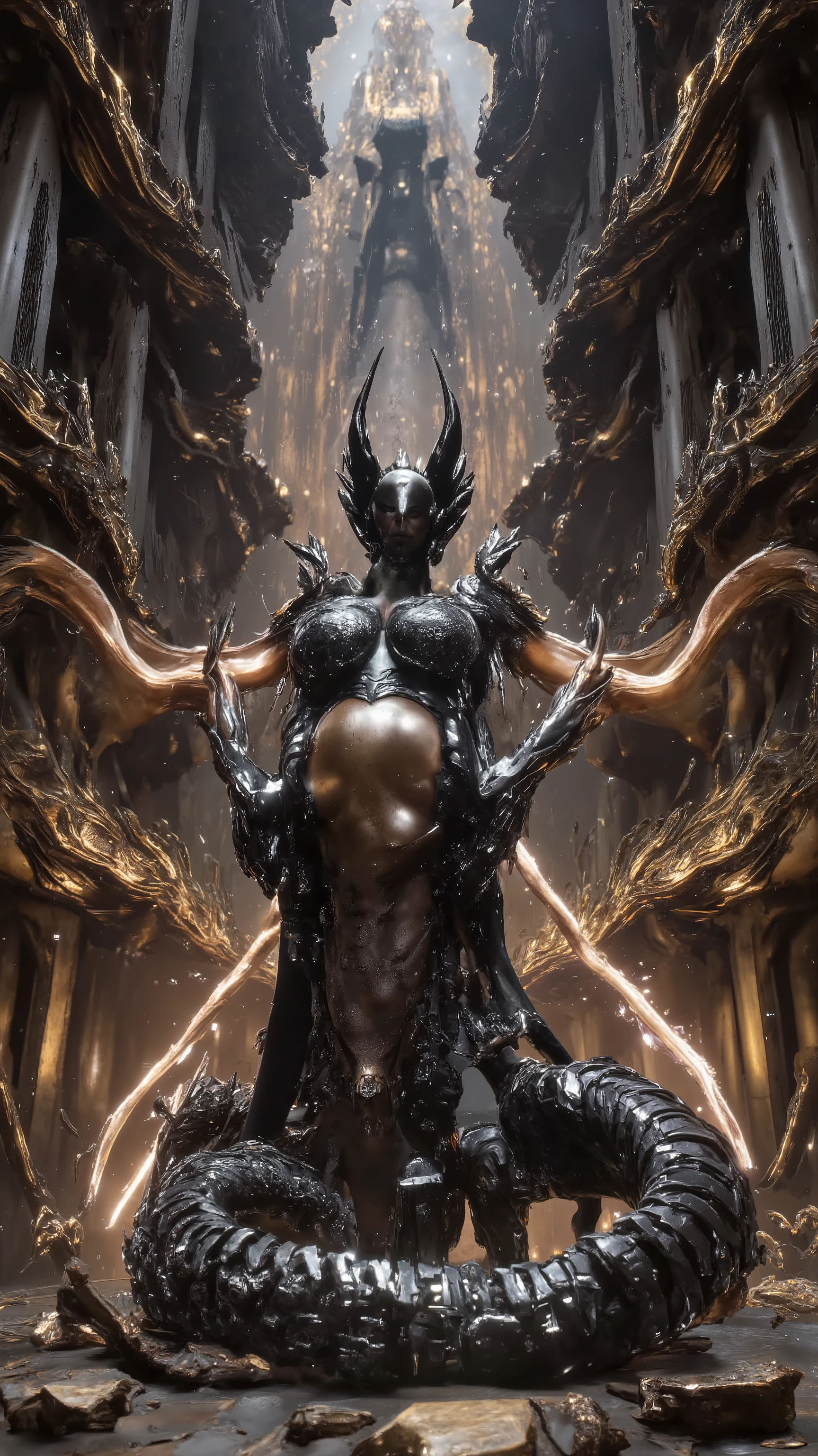 (Master quality:2.0)( ultra-fine detail :2.0)( neo-baroque architecture ) mythical cyber monster queen squad ，（horn、Feather、hoof、Mane 、Wings、wing、 half human half horse ：1.8），动态Nebula Cape，12K grade skin （ subsurface scattering of subcutaneous nebula ）， quantum topology ，分形晶wing。 material system ： liquid metal etching texture ， empty mountain base style curved surface ， non-Quak-gum plasma dress Kinetic ， photon tunneling stockings ， quak-gum plasma dress ， holographic scaly armor projection 。 optical configuration ： unreal engine-level global lighting ， cinematic volumetric fog effect ， HDR quantum tracking ， dynamic edge light emphasis (1.8)， iridescent sweat refraction system ， miniature nebula pupil 。Scene architecture： superconductivity Dimensional Sanctuary with lots of crystals ， contains quantum entangled column array （ neo-baroque mechanical relief ）、 floating tower of the Ming Dynasty （ gas circuit integration ）、 multi-layer holographic curtain wall （ ultra-realistic material Render ）。Hero Matrix 2.0：①量子人马女皇-反物质hoof铁/超弦Mane 毛/Nebula Cape/ dynamic wormhole projection ； ② Abyss Siren Nurse - Klein Bottle Health Pack /Superfluid Hair/ bioluminescence iris matrix ； ③ Phoenix Hime - Quark Quark Gum Plasma Skirt /Supernova Halo/磁流体Feather毛动力学；④纳米妖射手-分形水晶wing/Quantum Entanglement Bow/ boson arrow trajectory ； ⑤ Hell Maid Long - Dark Matter Waistband /Higgs Field Apron/ anti-gravity suspension tea set ； ⑥ Chaos Tree Demon - Fractal Bark Texture /Photosynthesis halo/ superconducting vine trigger mechanism ； ⑦ Mechanical Medusa - Nano Snake Hair Cluster /Dynamic Petrification Ray/Holographic scale armor； ⑧ Void Diva - Sonic Visualization Dress /共振水晶horn/Quantum Foam Microphone。horn色矩阵扩展： central body - supergiant jelly Chest (1.8) with fractal bark texture dress and Klein bottleneck accessory ； Left Avant-garde - Photon Tunnel Crossing Knees (1.6) combined with magnetic levitation skirt and Starwood chalcedony implant ； Right Rear - Holographic Scaly Armor Integrated Quark Cloak and Dragon Scale Defense Matrix ； Suspended Body - Time Expansion Posture with Entangled Photon Veil and Dimensional Pedestal ； Mechanical Muse - Liquid Metal Skin Integrated Fibonacci Hair Braids and Adaptive Camouflage Field。Physics engine： subsurface scattering - nebula light effect SSS 5 .0， cloth simulation - non-Newtonian fluid MAX protocol ， motion system - four-axis dynamic blur and hairline quantum entanglement 。Control parameters：--with 9:16 -- at 6.0 --style raw --chaos 45 --stylize 1080， additional control bone depth dynamic segmentation and dynamic capture frame SDxL 6 . 0 depth optimization 。 preserve full weight factor ： dynamic edge light emphasis (1.8)、（ Photon Tunnel Crossing Victoria's Secret ：1.6)、（ Oversized Jelly Big Chest ：1.8)。 technical points integration ： quantum topology binding protocol 、 gas circuit integration 系统、 12K level subsurface scattering light tracking algorithm 、磁流体Feather毛动力学模拟、 boson arrow trajectory 预测、 nano snake hair cluster behavioral logic 、 acoustic wave visualization waveform rendering 。