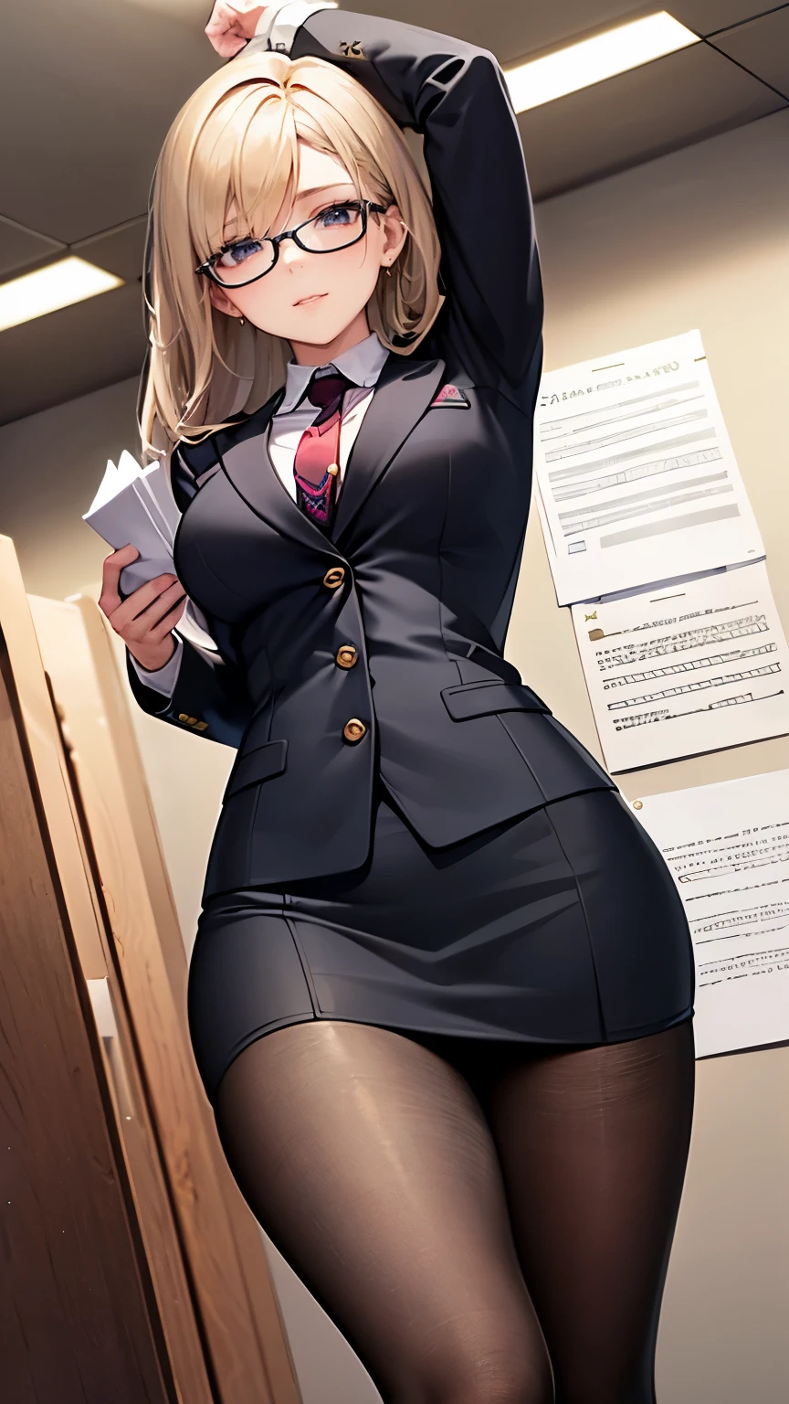 Anime - style woman in a short skirt and suit posing for a picture ...