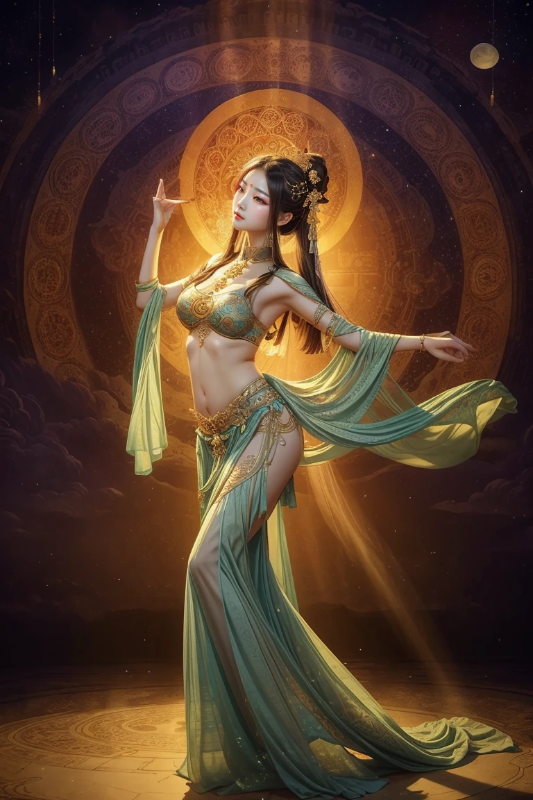 An Indian fairy dancing with a pipa, slanted shoulder shawl, showing the whole body, dancing barefoot, stepping on lotus flowers, the color is real and natural, the skin is lustrous and vivid, the background is a fantasy wonderland, there is round light, shine. Hindu gods, Hindu gods, extremely detailed footage of goddesses, goddesses. Extremely high detail, attractive goddess, goddess of love and peace, goddess of Indian wealth, goddess of dance, goddess of beauty, 3D goddess portrait, amazing portrait of goddess, portrait of beautiful goddess --auto --s2