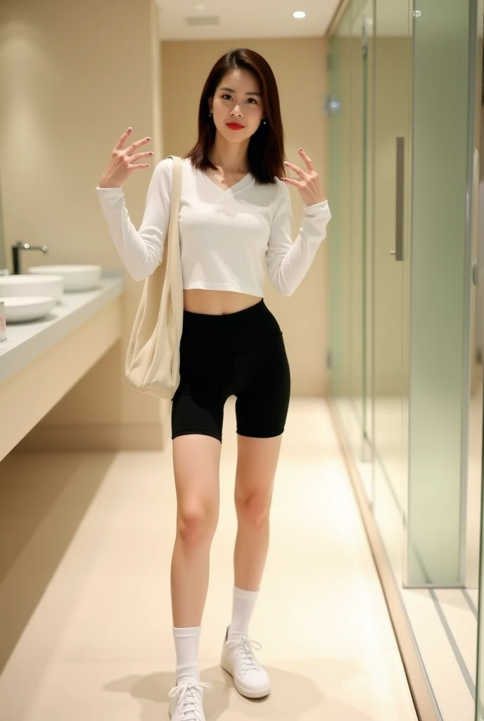 ((Standing posture:1.8, Composition from the thighs up:1.8)), ((Laundry Room:2.0)), ((Clothing:2.0, Long sleeve T-shirt:2.0, Lace panties:1.5, flip flops:1.5)), ((Smile, Small breasts:1.5, slender:1.5, Small Ass:1.5)), ((Japanese, 1 Girl, 18-year-old, 7 heads, Ideal body proportions, Black Hair, With bangs, Small breasts, Erect nipples, slender, Small Ass, Beautiful feet, Skinny Legs)), Surrealism, Cinematic Lighting, Depth of written boundary, First Person View, Boobs F/1.8, 135mm, Ticker, Mastepiece, Curate, ((Anatomically correct:1.3)), Textured skin, Super Detail, High detail, High quality, Awards, Best Quality, High resolution, 8K