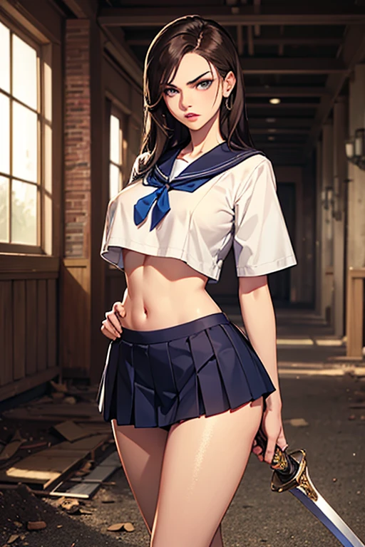 {{{NSFW still shows 1:5]]], R-18, masterpiece, one beautiful girl, 18 years old, JK, sailor suit, super mini skirt, white panties, crotch cleft,, shiny skin, classroom, troubled face, standing figure, brown hair, princess cut, midium hair, bangs, two hands, two legs, anatomically correct body