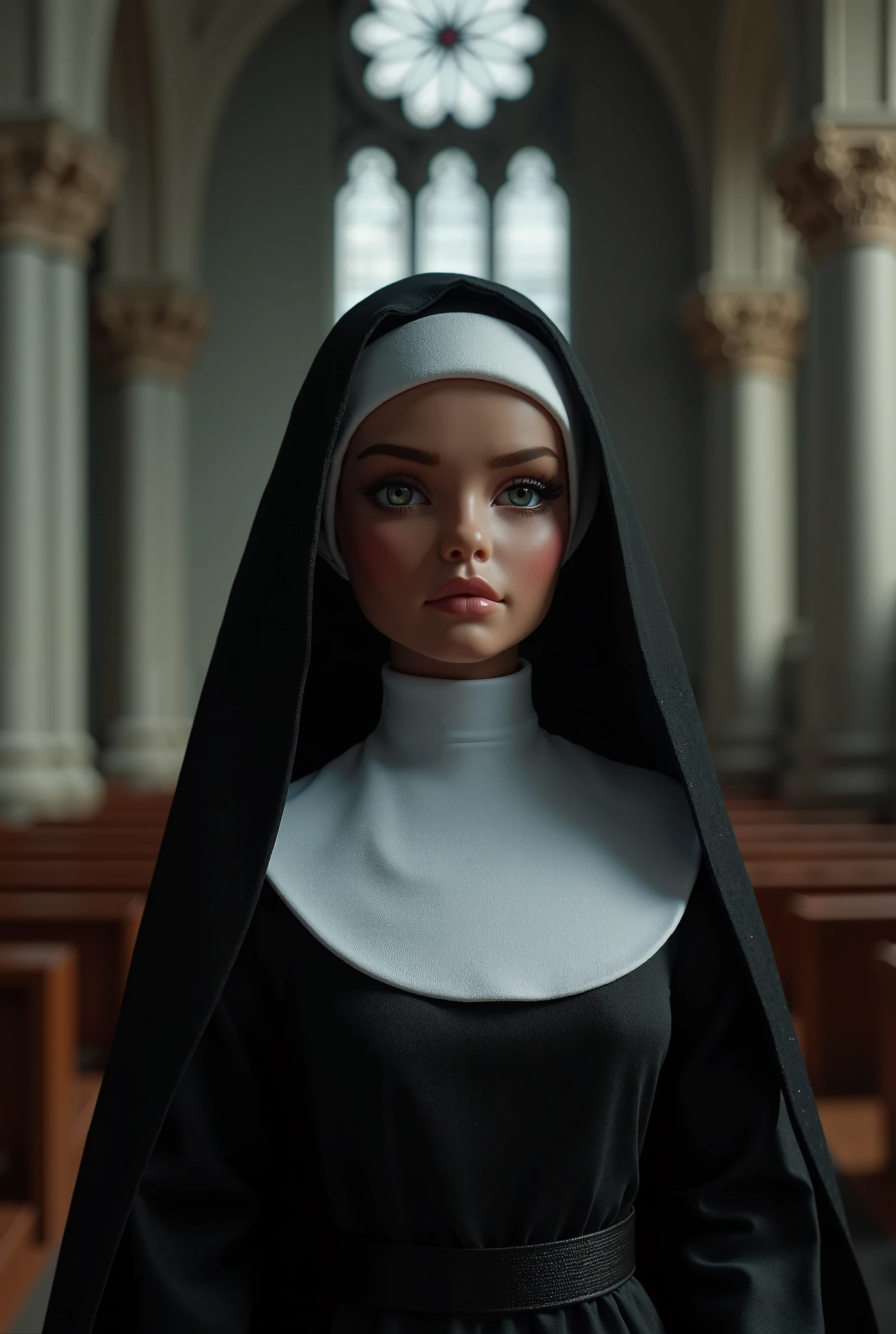photo of maievska-600, nun, (nun's cassock:1.2), detailed face, detailed body, intricate details, ( in the monastery:1.1), modelshoot style, High Detail, Sharp focus, (detailed pupils:1.3)