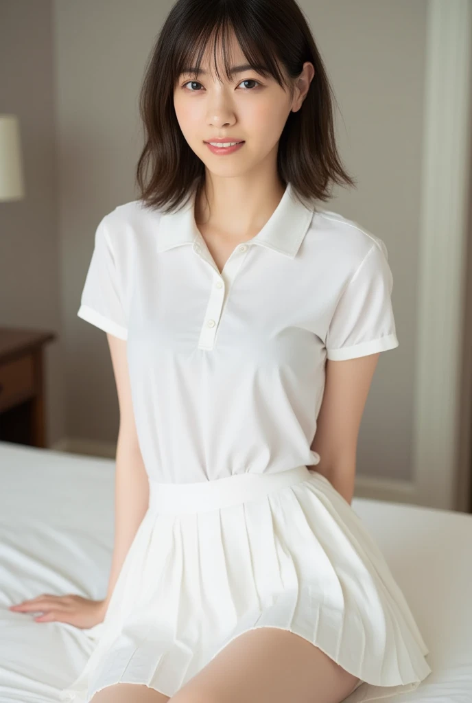 muste piece, best quality, illustration, Super detailed, fine details, High resolution, 8K,wall paper, perfect dynamic composition,(Details High quality, realistic depiction of eyes:1.3), Hospital Rooms、White nurse cap、White tights、White nurse uniform、to stand、Hand skirt、Flipping up a white skirt, low ponytail, large breasts,short bob hair, black hair color, Big Natural Color Lip, bold sexy pose, crying a little、cold gaze, Harajuku style、20 year old girl、cute type、lolita、beautiful legs, hposing Gravure Idol