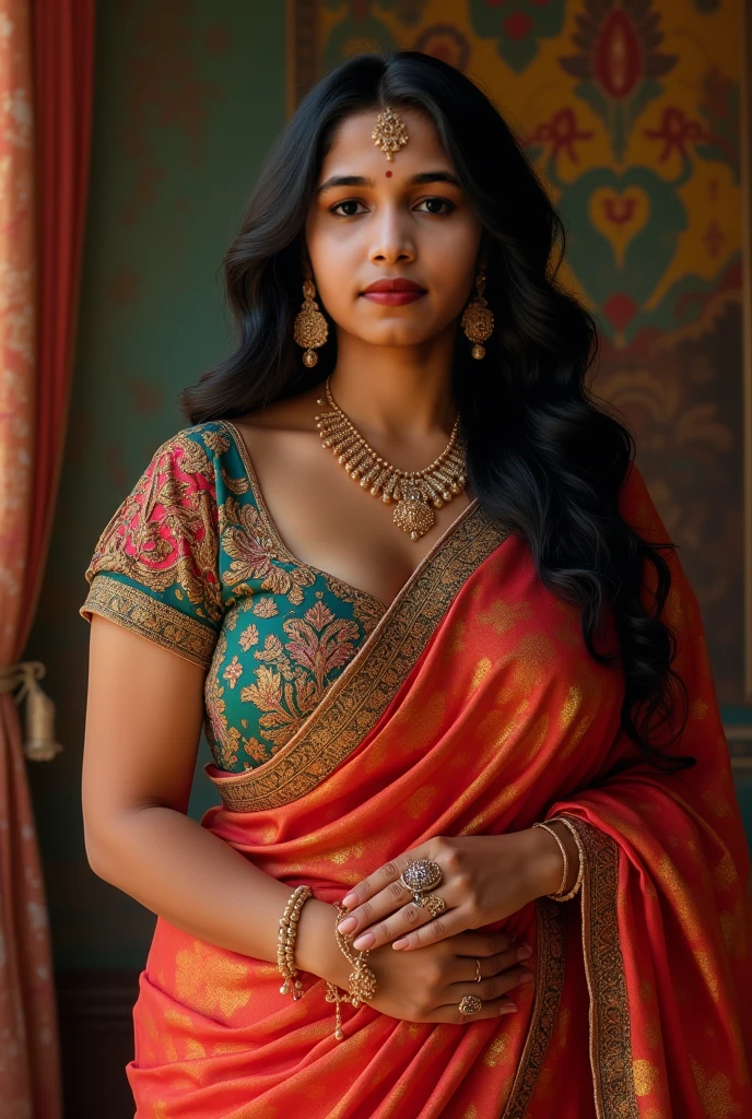 Indian beautiful married woman with big boobs wearing full saree
