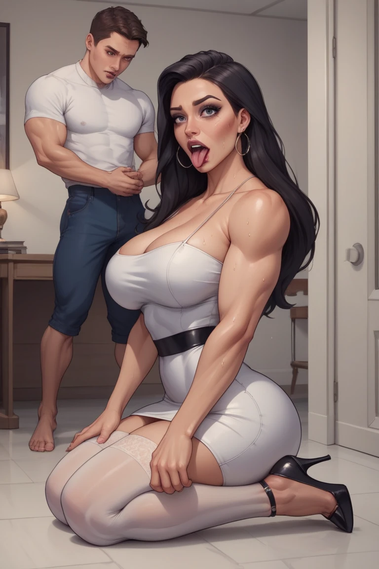 Jessica rabbit, big tits, bigass, bed, gloves, She is fucking standing from behind with a fat man, he is pulling her hair, screaming, orgasm