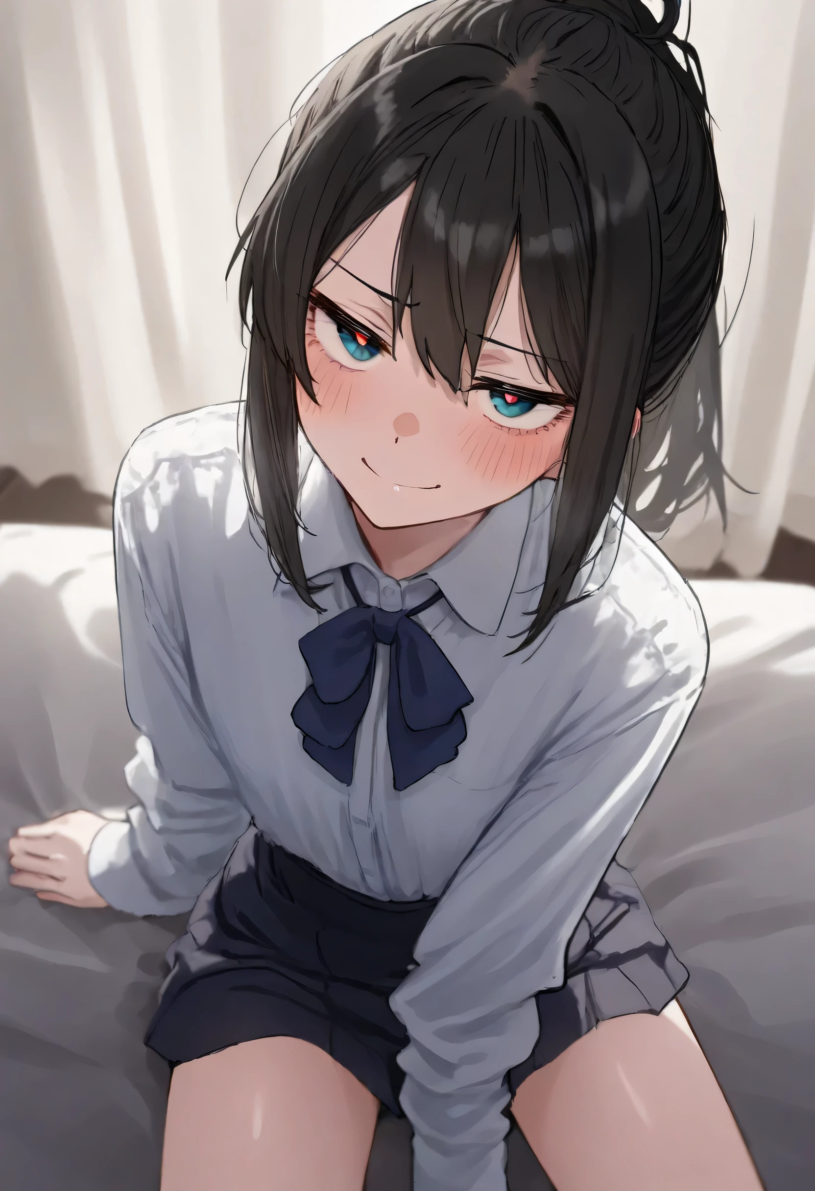 aruhshura,  masterpiece, best quality, very awa, year 2024, newest, highres, absurdres, yokai, grinning, looking at viewer, curly, black hair, jitome
